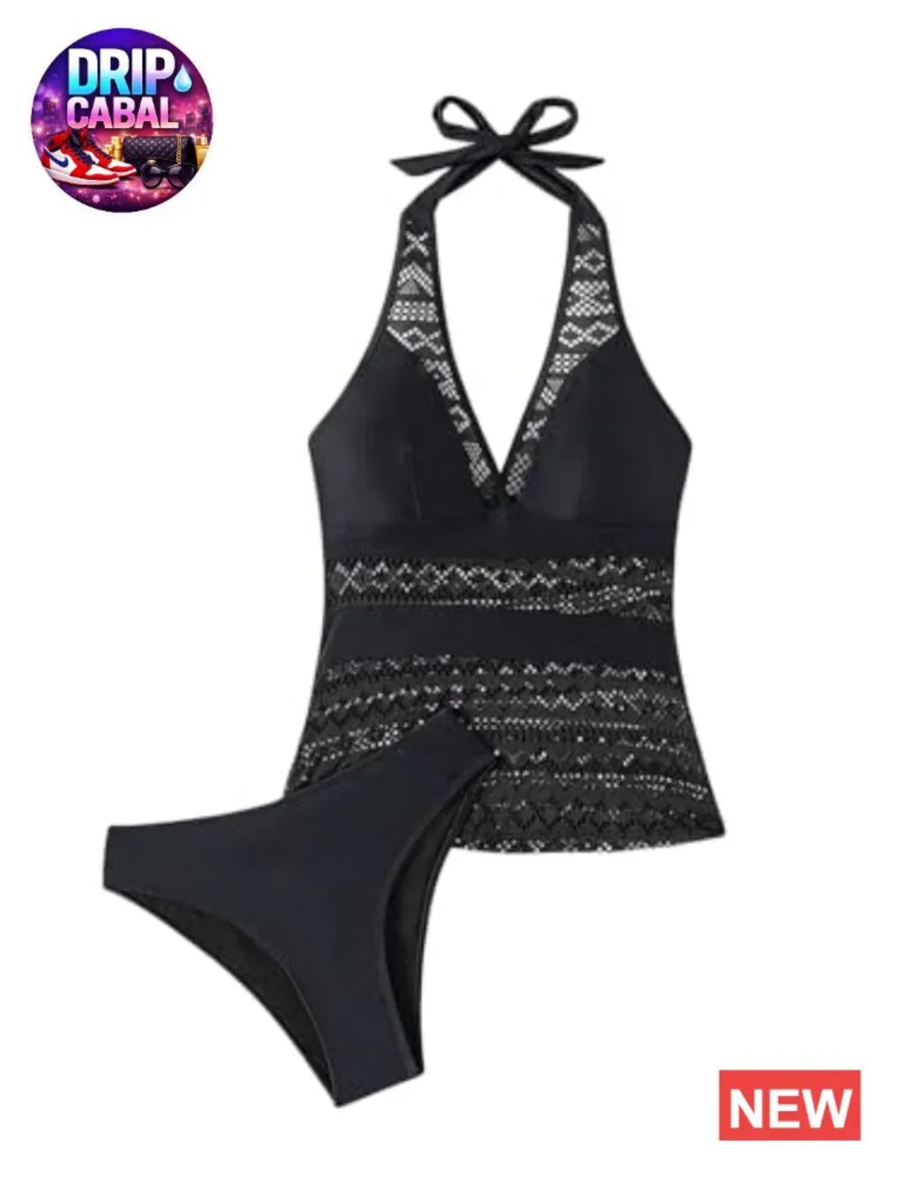 Women's Crochet Halter Tankini Swimsuits High Waisted Bathing Suit Swim Wear